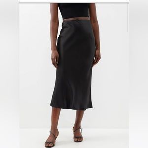staud angela midi satin black skirt